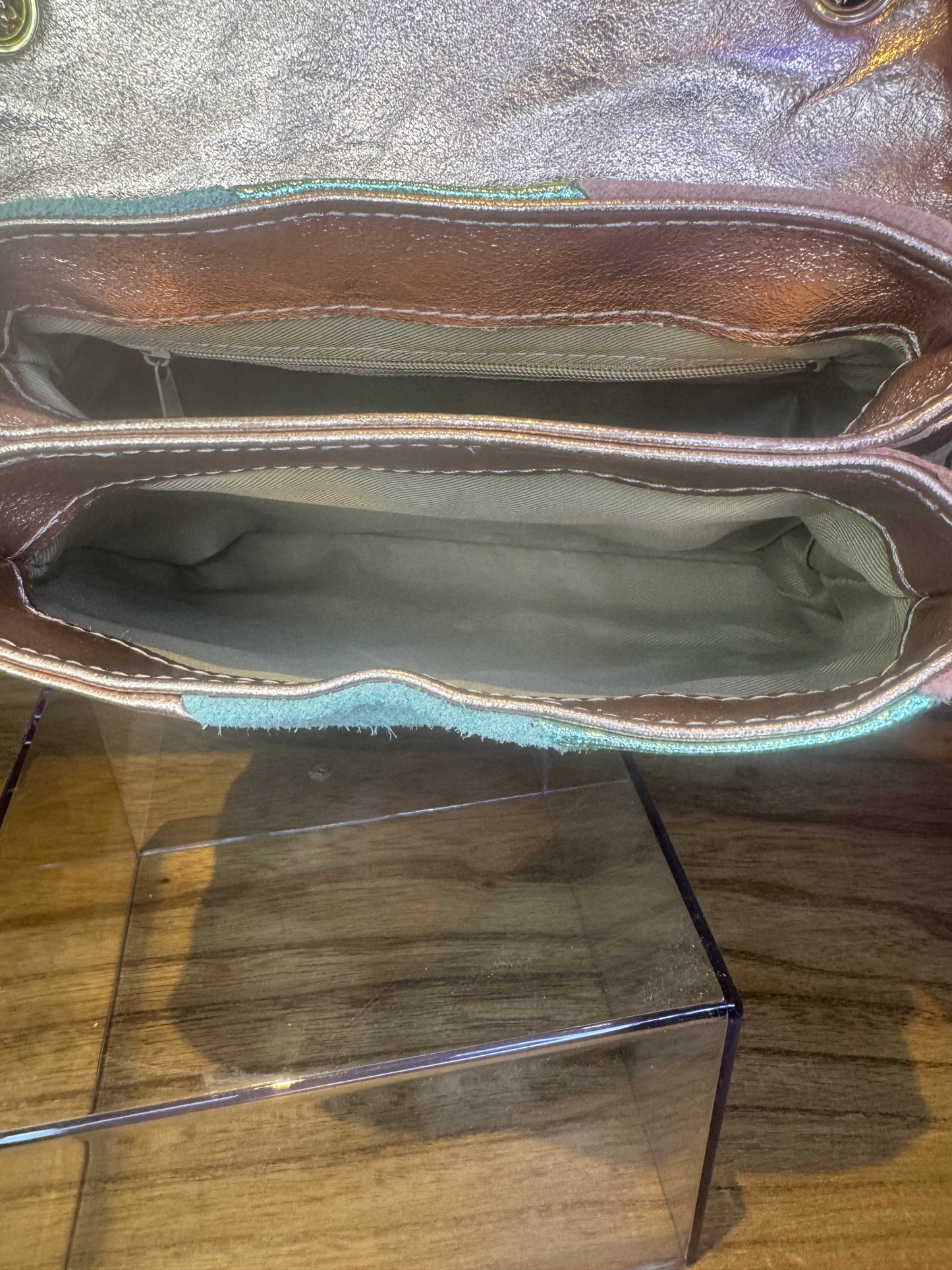 Pastel striped handtas echt leer