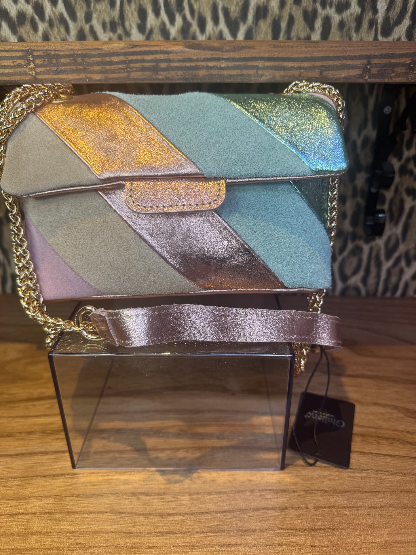 Pastel striped handtas echt leer