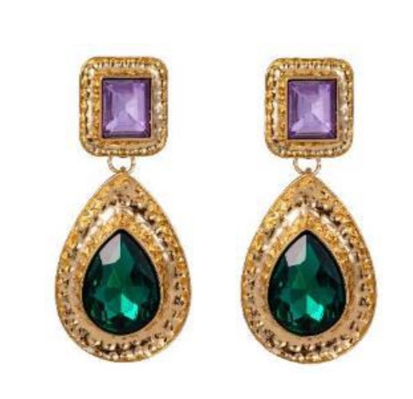 Groen lila druppel oorbel