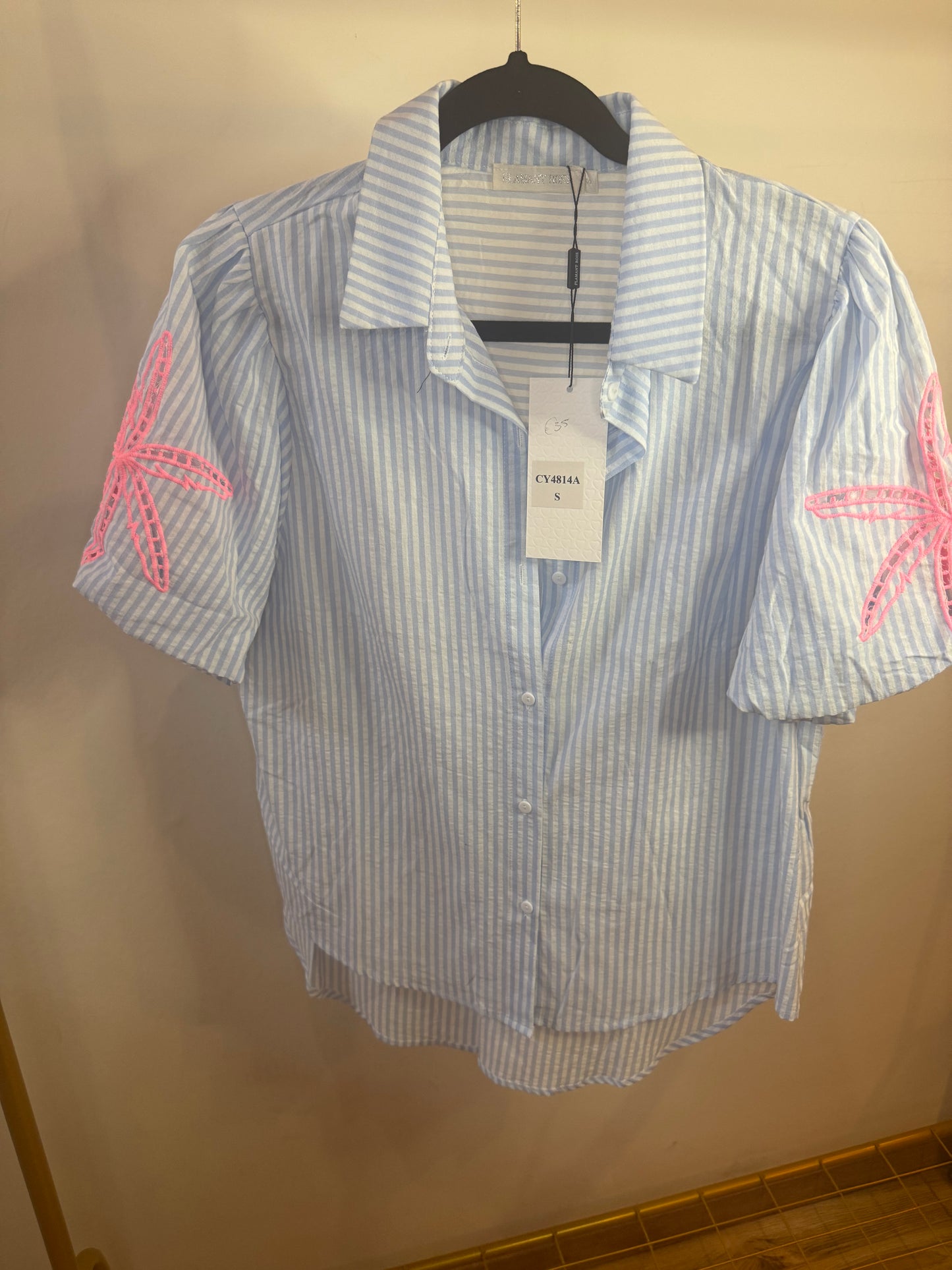 Blauw gestreepte blouse koraal zeester