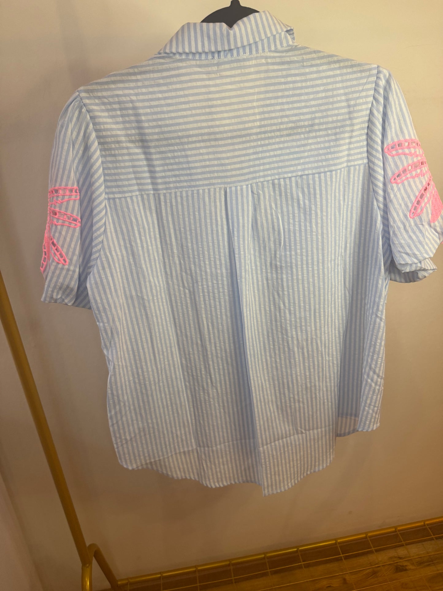Blauw gestreepte blouse koraal zeester