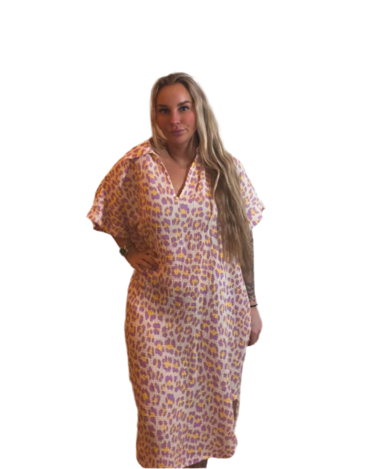 Lila geel panter strandjurk