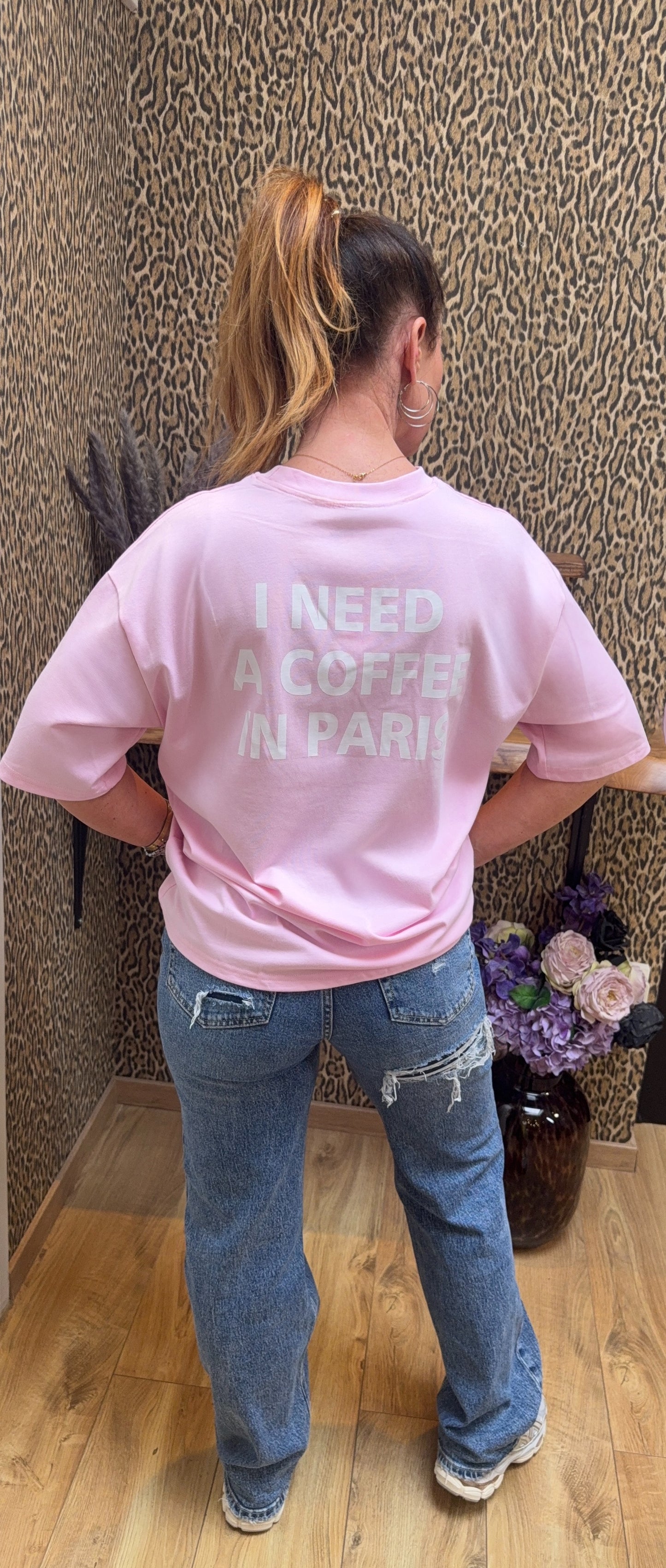 Coffee in Paris t-shirt pink