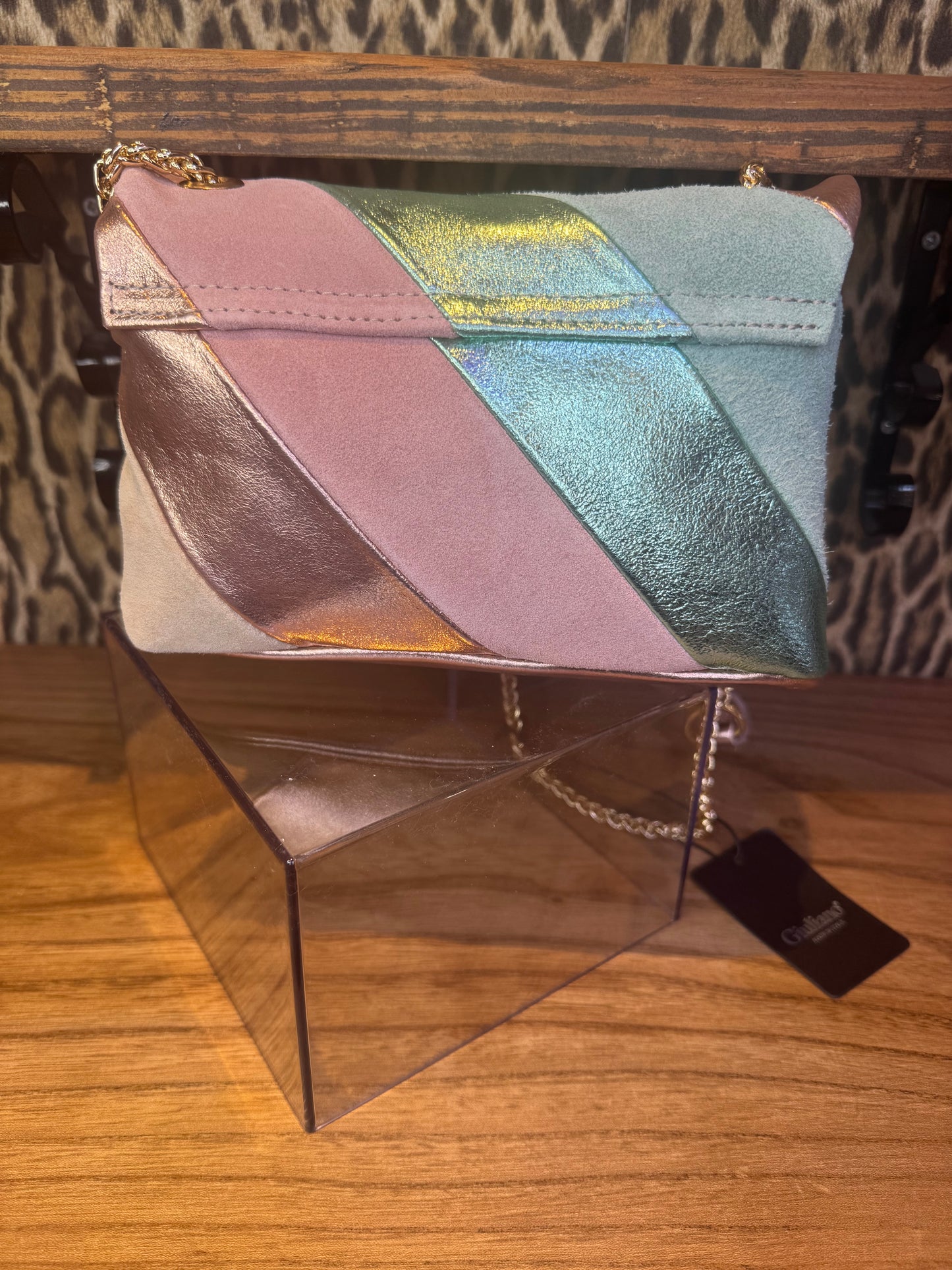 Pastel striped handtas echt leer