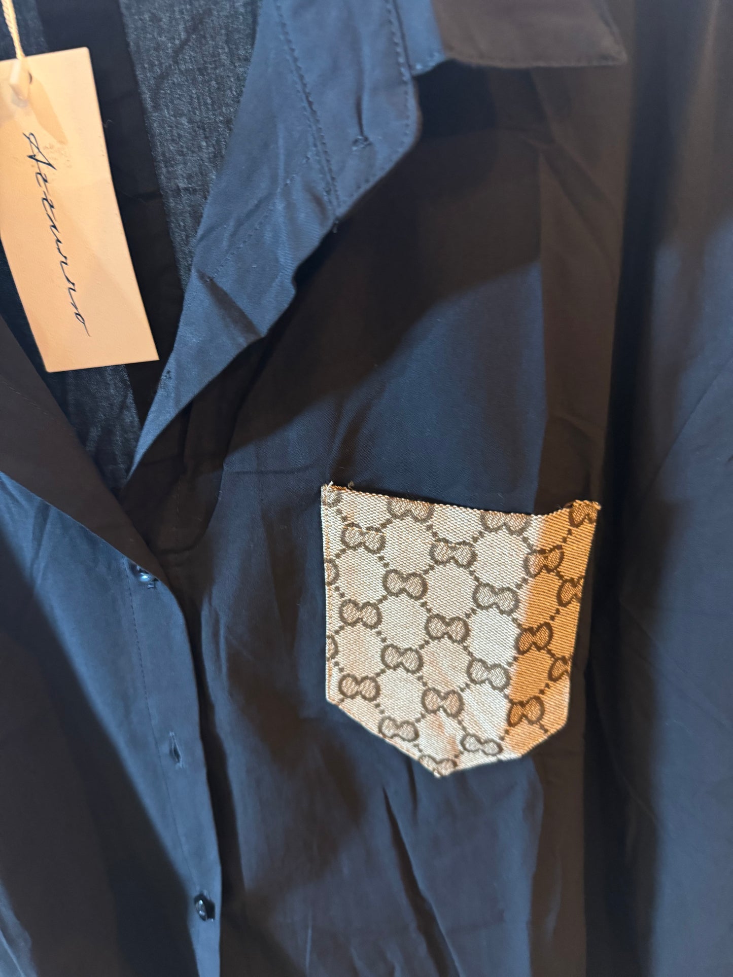 Zwarte blouse met gg logo borstzak