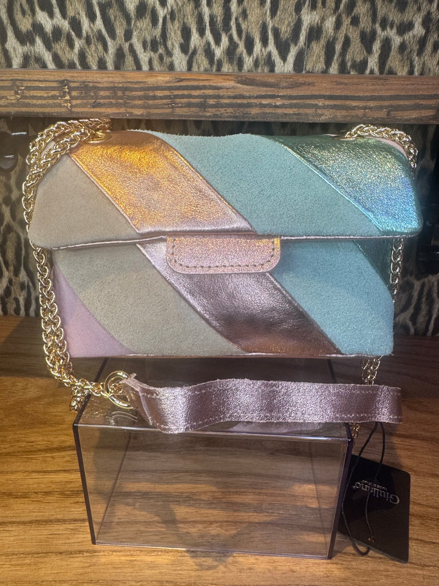 Pastel striped handtas echt leer