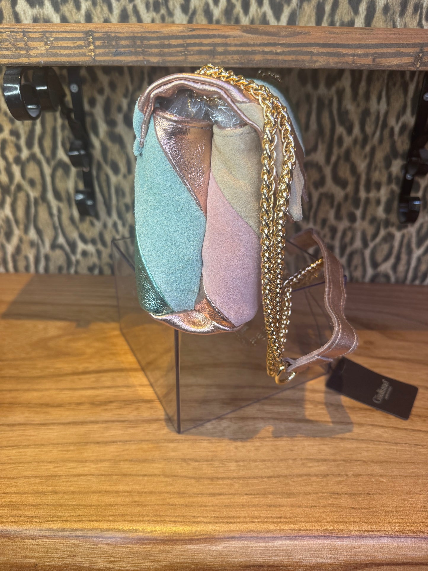 Pastel striped handtas echt leer