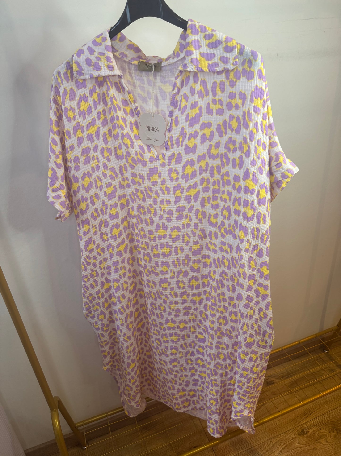 Lila geel panter strandjurk