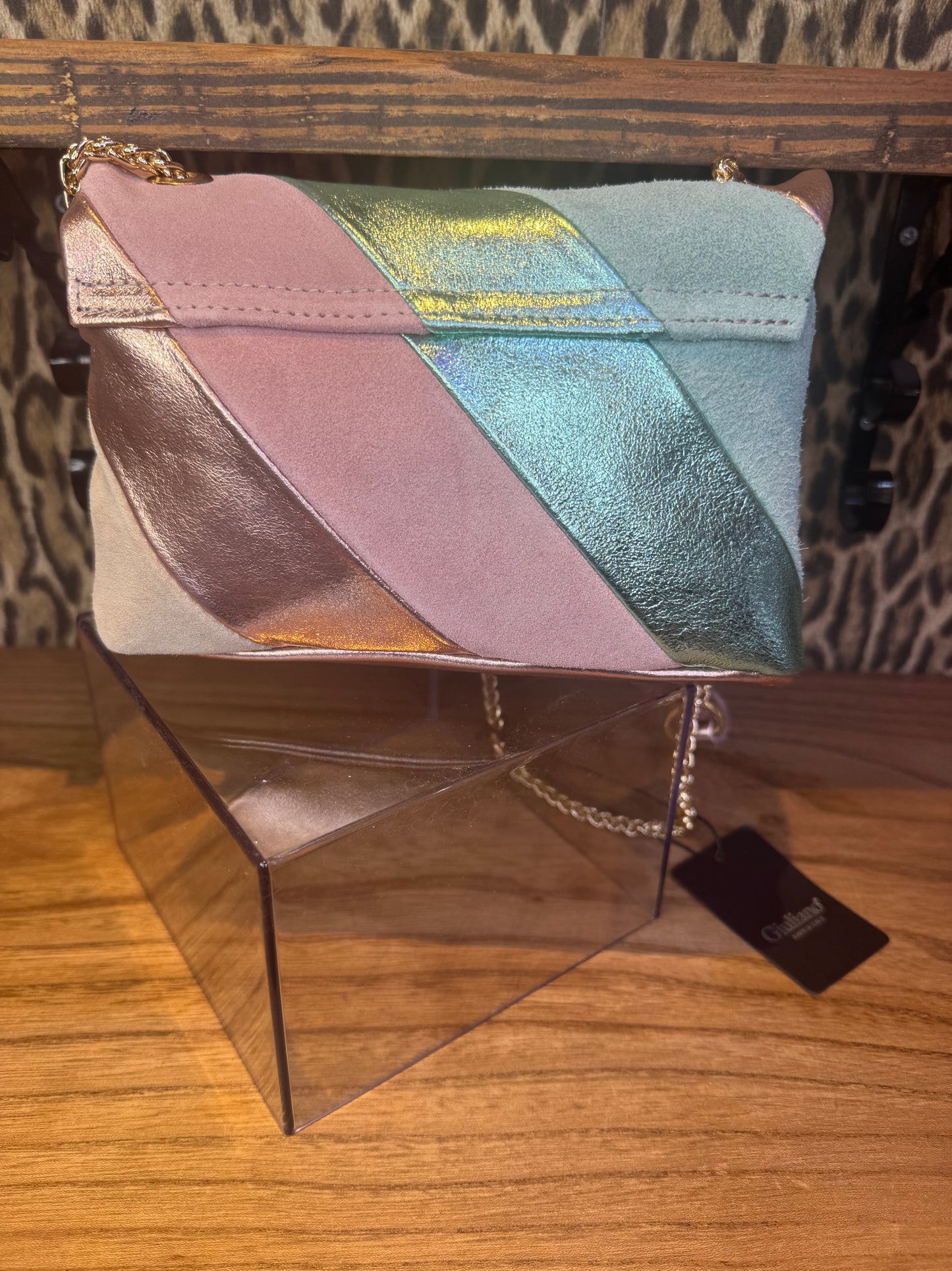 Pastel striped handtas echt leer