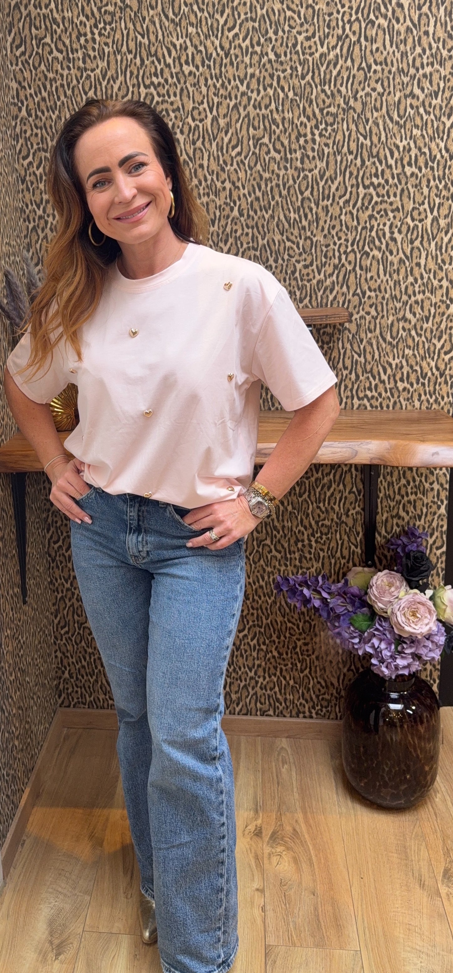 T-shirt “Golden Hearts” – Lichtroze