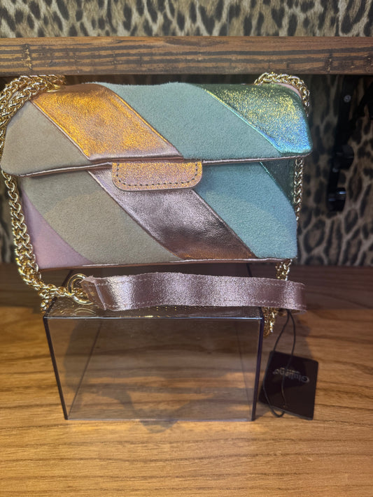 Pastel striped handtas echt leer