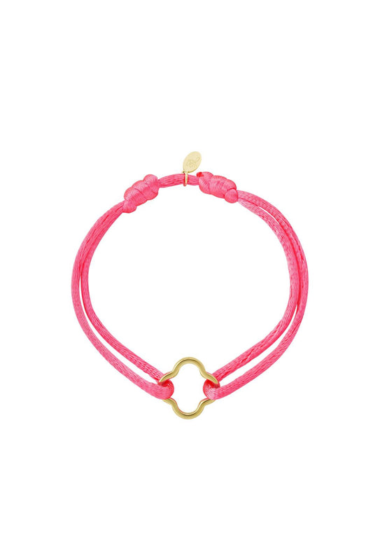 Armbandje met gouden klaver fuchsia